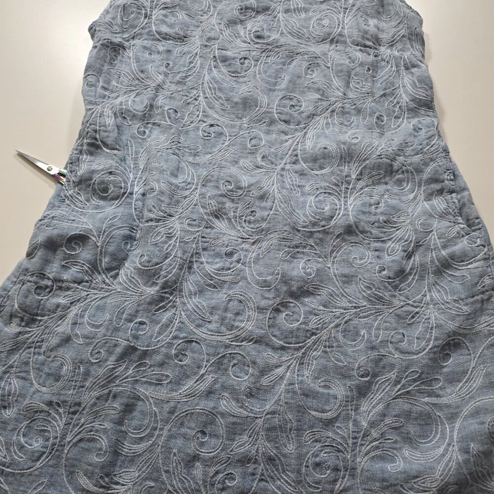 Lina Tomei Linen Dress XL Runs Small Blue Embroidered Pockets SS Linen Coastal - Picture 9 of 15